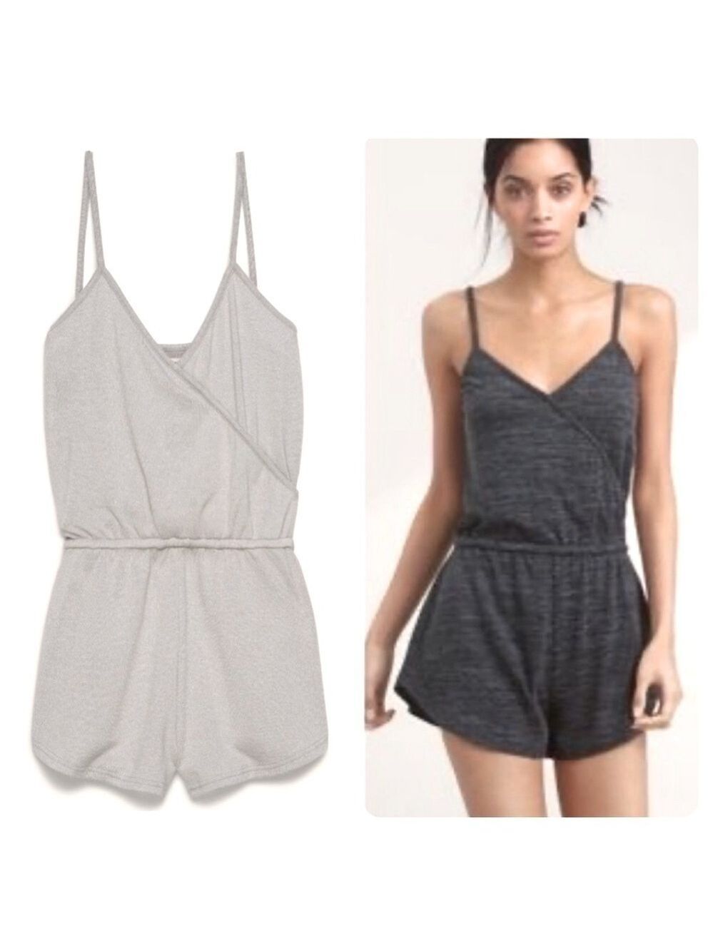Aritzia TNA Golden Farewell Shorts Romper Grey V-Neck Thin Straps Size Medium